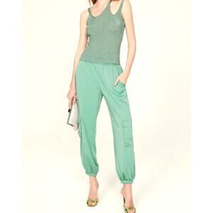 LAPOINTE Satin Cargo Joggers in Green Satin